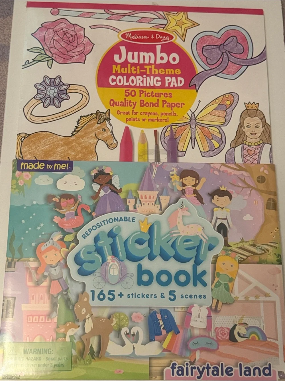 Melissa & Doug Jumbo Multi-Theme Coloring Pad & Fairytale Sticker Book - Pink